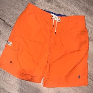 Polo by Ralph Lauren Bright Orange Men's Swim Shorts with Blue Lining